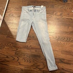 These are a light washed jean leggings. They fit perfect to the body.